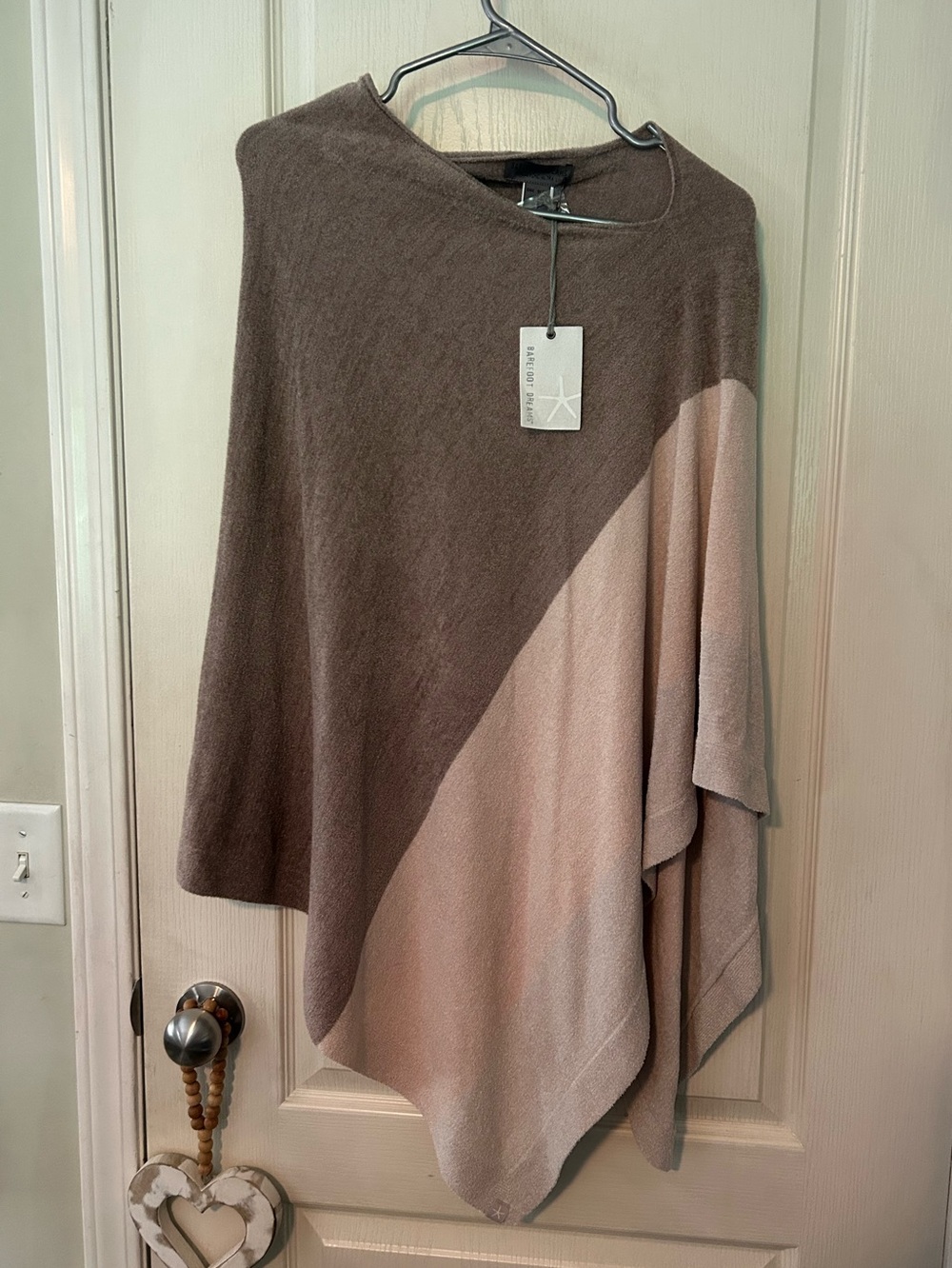 Barefoot Dreams Two-Tone Brown and Cream Knit Poncho Sweater